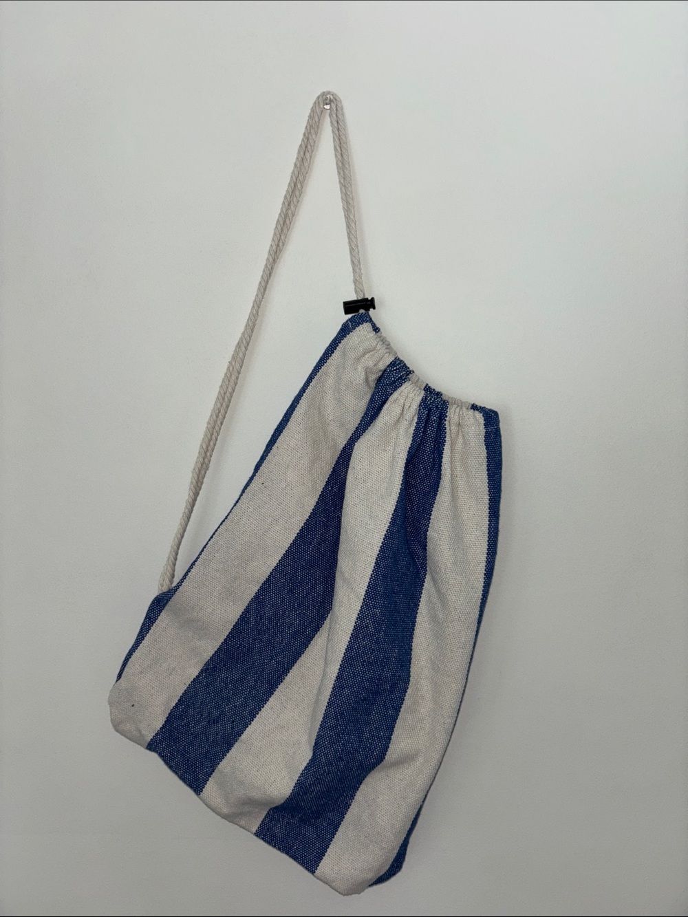 Blue and Cream Striped Rope-Handle Canvas Tote